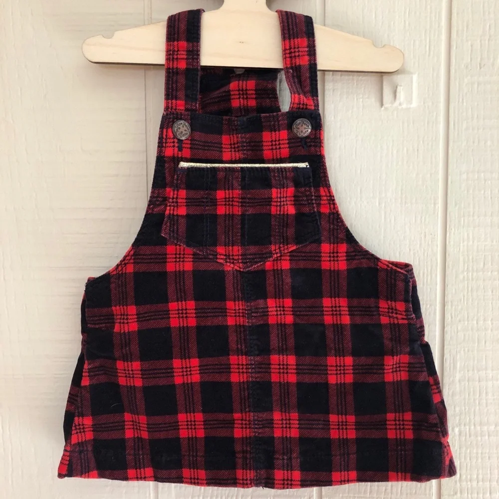 OshKosh B’Gosh buffalo plaid overalls skirt 9M
